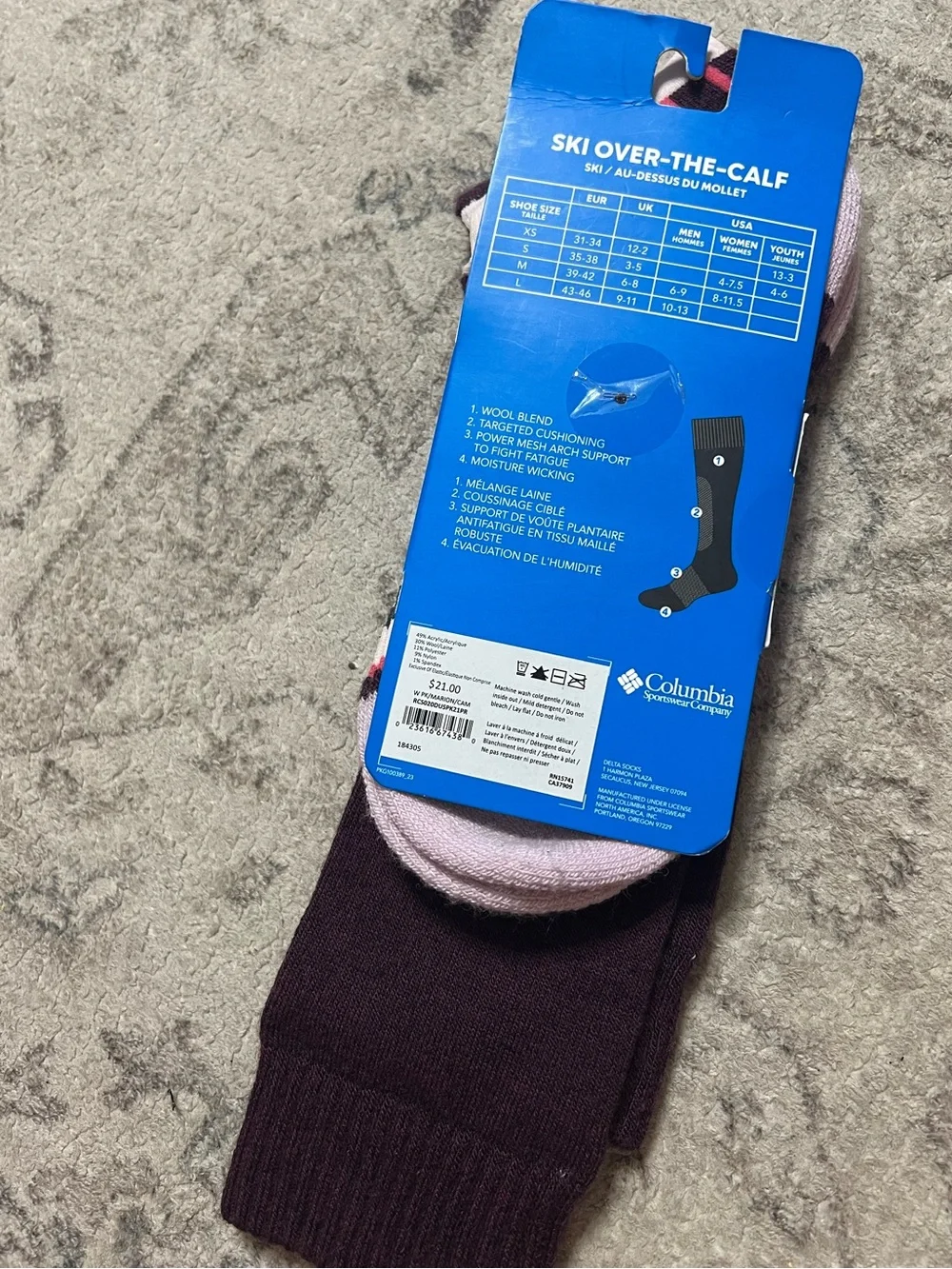 Columbia Unisex Slope Midweight Ski Sock Size Medium
